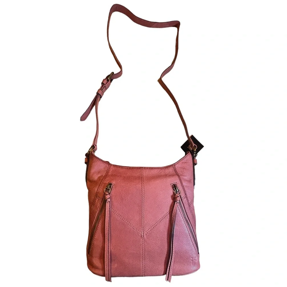 Frye Ari Pink Taupe Pebbled Leather Large Crossbody Hobo Bag Handbag Purse NWT - Picture 2 of 15